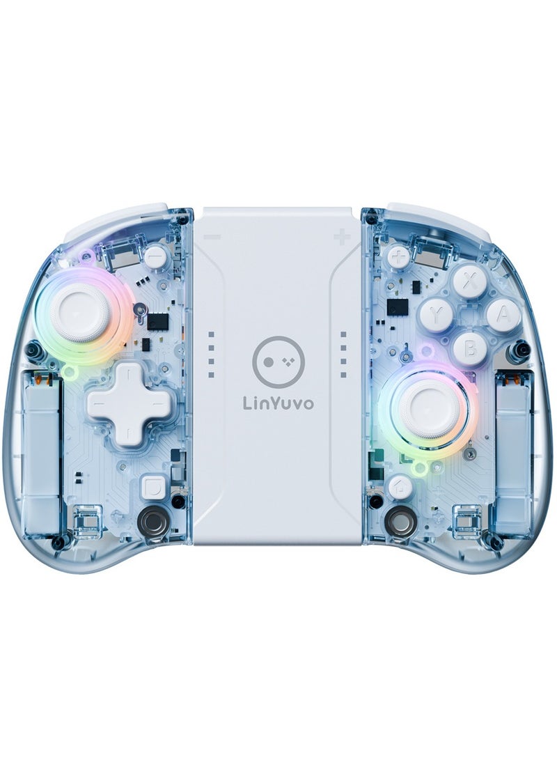 LinYuvo Classic Transparent Gamepad LinYuvo KS37B Wireless Joycon Controller for Switch, Switch Lite, Switch OLED with Colorful RGB Light, Metal Joystick, Six-Axis Gyroscope, Turbo Function, Adjustment Dual Vibration, Programmable Buttons, Programmable Mapping Function, Screenshot Function - Image 1